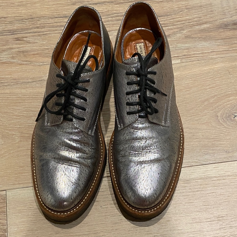 Dries Van Noten Silver Leather Loafers